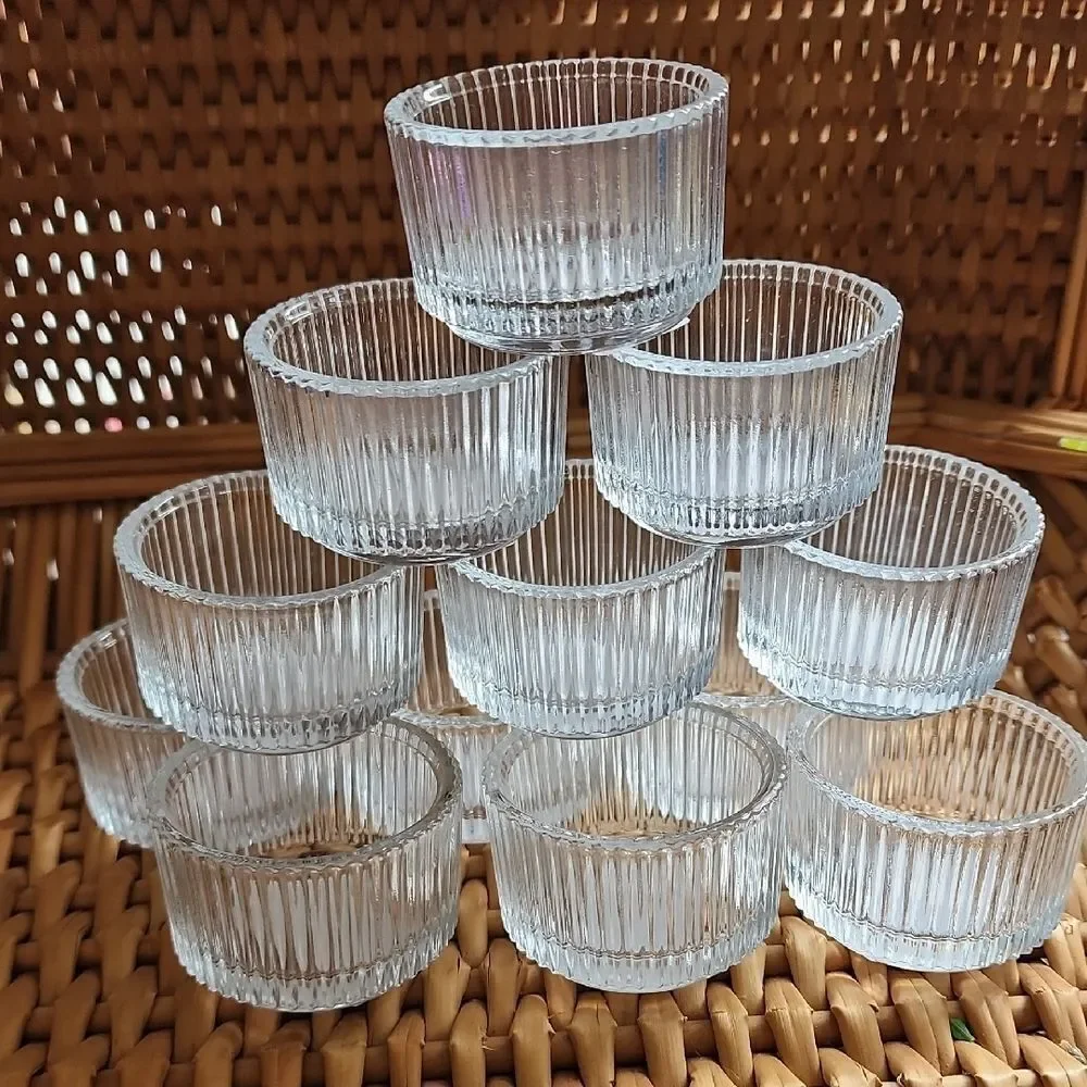 Set Of 12 Ribbed Glass Tealight Candleholders
